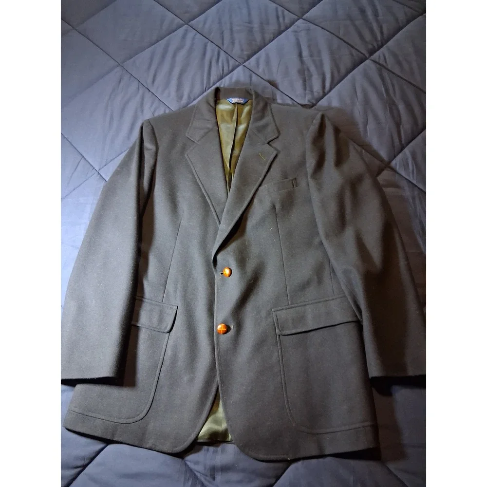 Pendleton Vintage Men Navy Blue 100% Virgin Wool 2 Button Blazer Jacket USA Made